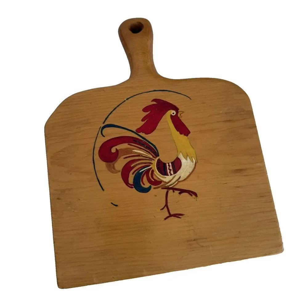Vtg Rooster Chicken Wooden Cutting Board Wall Hanging Country Farmhouse Cottage